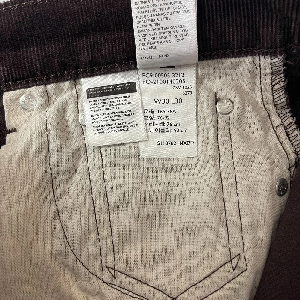 Levis Pants Mens 30x30 Brown 505 Corduroy Pinwale Regular Fit Straight Preppy